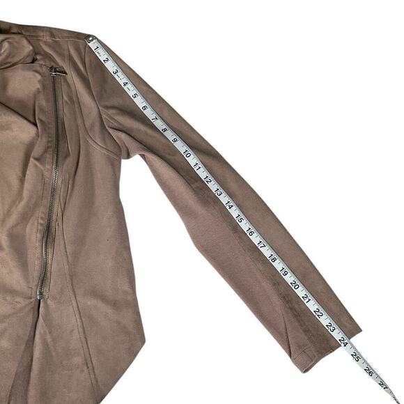 Vigoss Brown Faux Leather Suede Drape Front Moto Size Small Side Zip Casual - Picture 11 of 13
